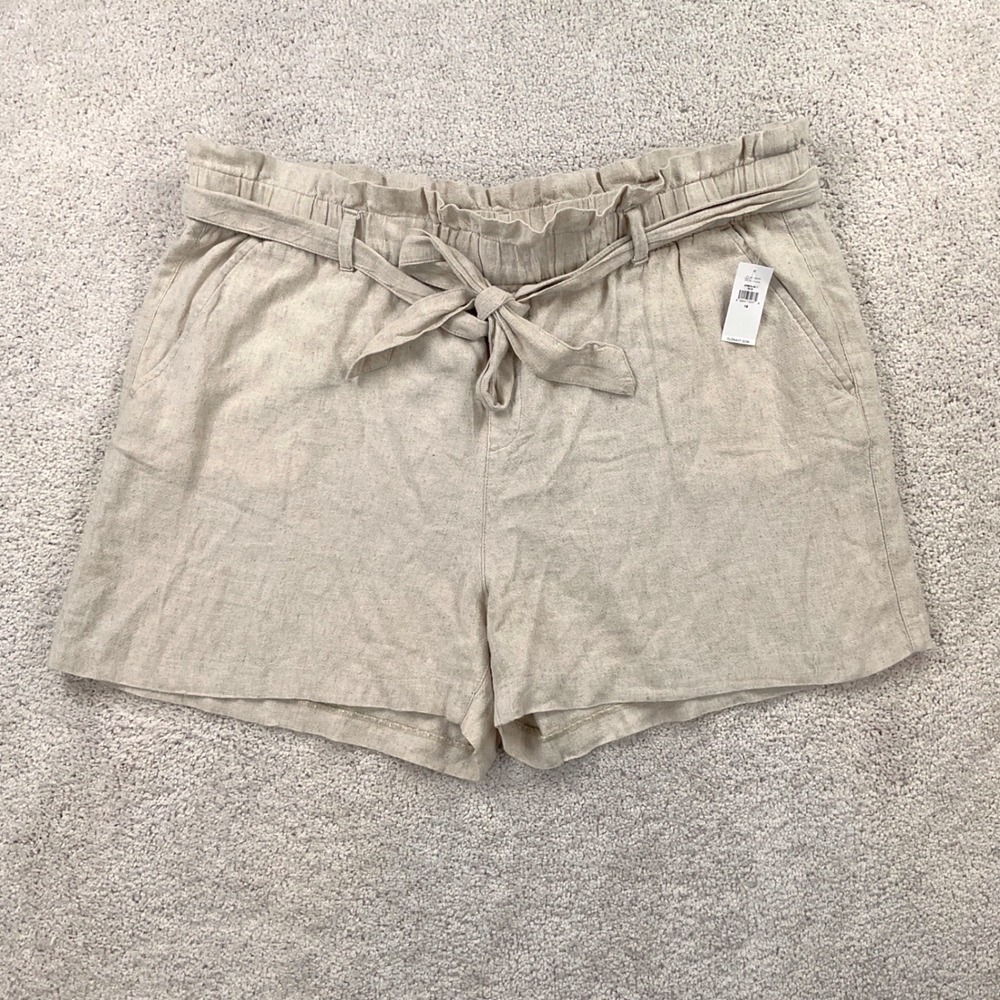Old Navy Womens Plus Size 18 Linen Blend Paperbag Tie Waist Shorts Oatmeal Beige